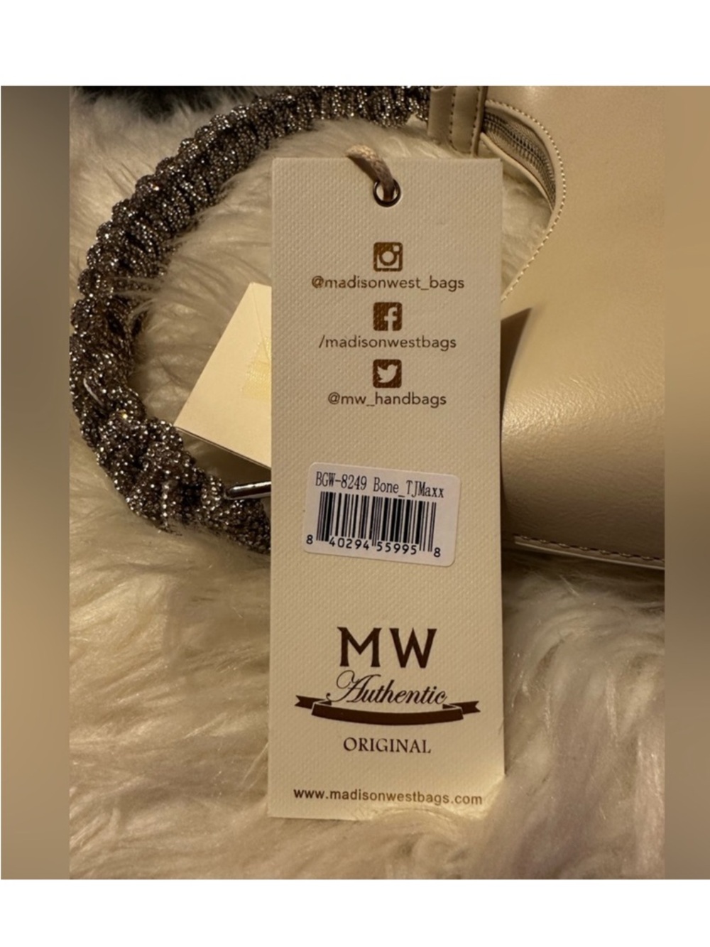 Madison West Cream Shoulder Bag with Braided Metallic Strap - Picture 10 of 11